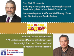 Learn about predicting water quality issues with geophysics and geochemistry and understanding your aquifer and well from Geochemist @ChrisWolf, and about PFAS contamination of wildlife at Holloman Lake from Sr. Biologist Jean-Luc Cartron, PhD, at the @AGWT New Mexico Groundwater Conference July 10-11, and Water Well Workshop on July 12.